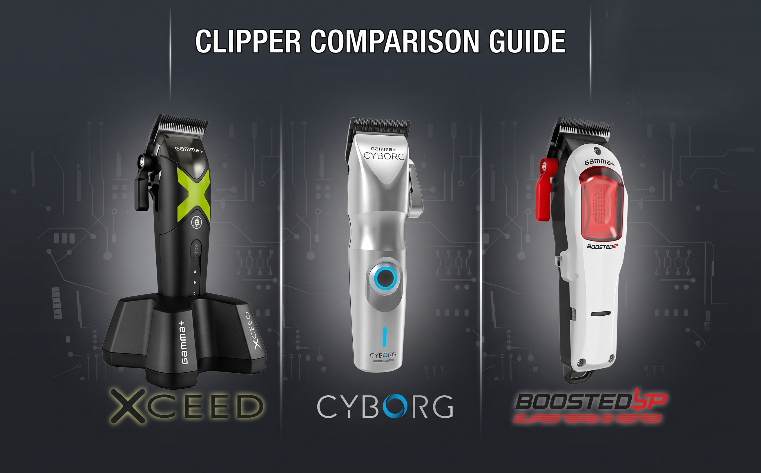 Gamma+ XCEED vs CYBORG vs BOOSTED UP : quelle tondeuse de coupe sans fil pour les dégradés ?